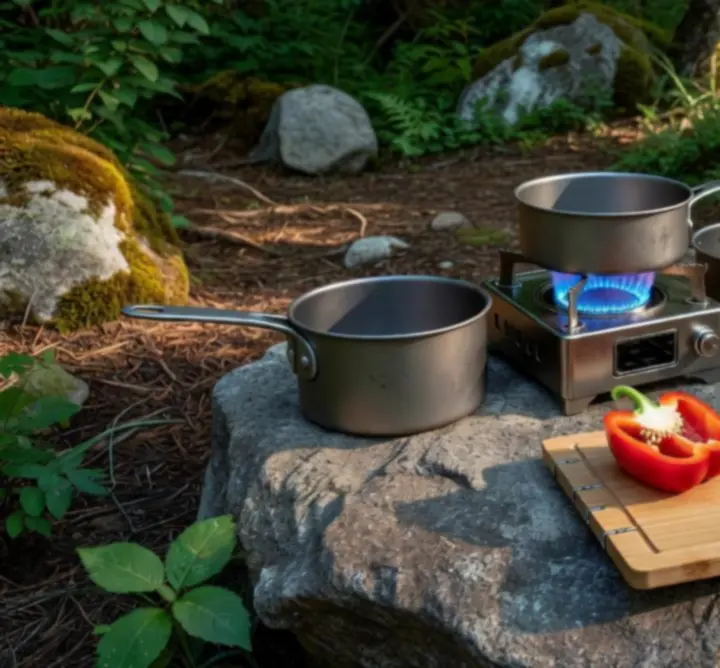Kuchenka turystyczna w pełnej konfiguracji obozowiska